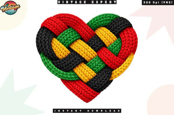 Black Culture Heart Crochet Yarn PNG