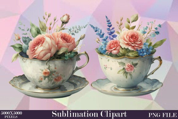 Floral Vintage Tea Cup Clipart: Elevating Digital Design with Nostalgic Elegance