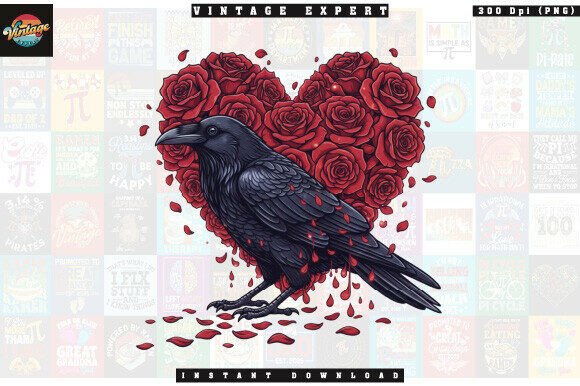 Gothic Raven with Heart of Roses Clipart Guide