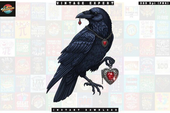 Gothic Raven with Heart Pendant PNG Guide