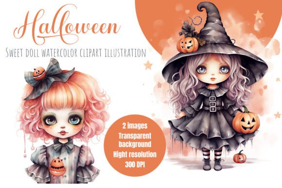 Halloween Sweet Doll: Elevating Seasonal Design with Whimsical Watercolor Art