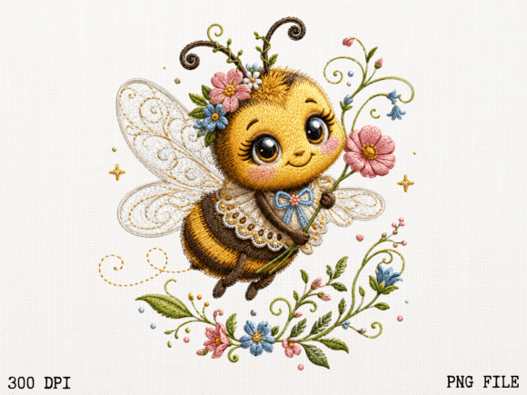 Vintage Floral Bee Wreath PNG Botanica: Elevating Digital Design with Cottagecore Aesthetics