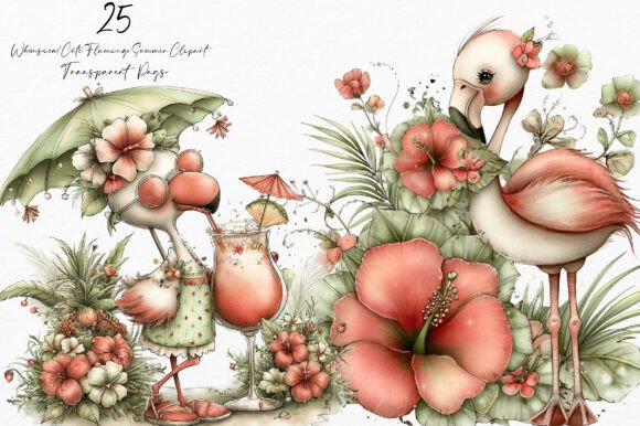 Whimsical Cute Flamingo Summer Clipart for Creative Projects